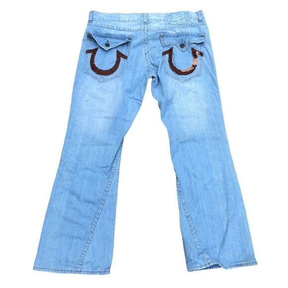 True Religion Jeans Size 40 Blue Leather Horseshoe - Picture 3 of 10